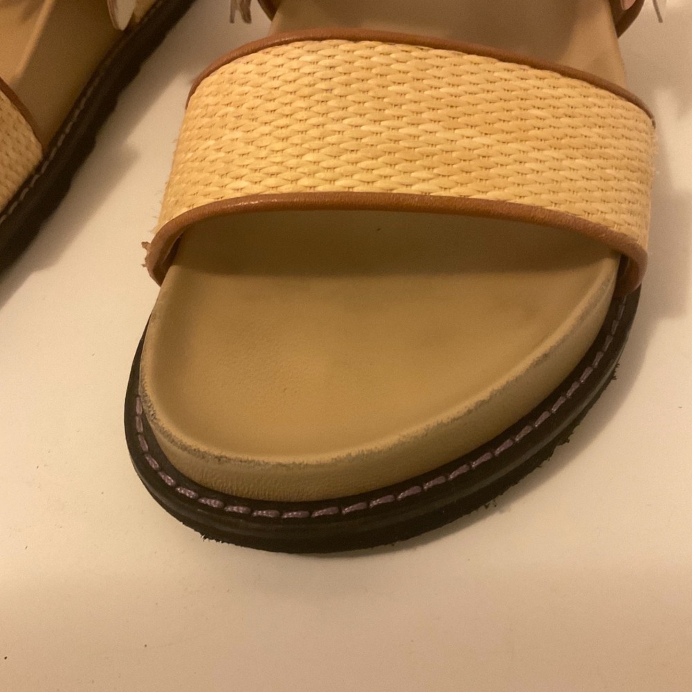 Fabrizio Viti Daisy Leather Applique Boho Chic Rafia Woven Strap Sandals 38 US 8 - Picture 8 of 13